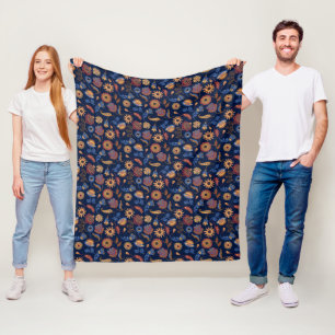 Folk Rustic Floral Fleece Blanket