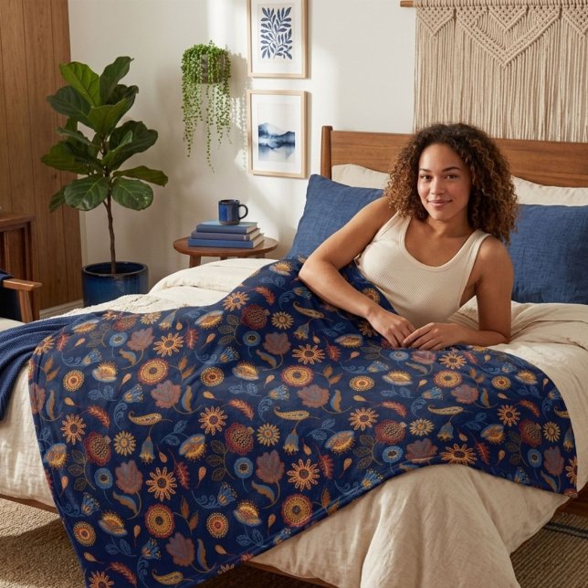 Folk Rustic Floral Fleece Blanket (Creator Uploaded)