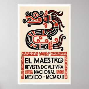 Folk Serpent Art Print, Mexican Graphic Poster