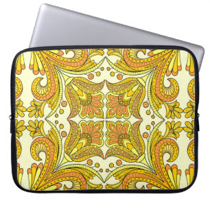 Folk style floral design in yellow laptop sleeve