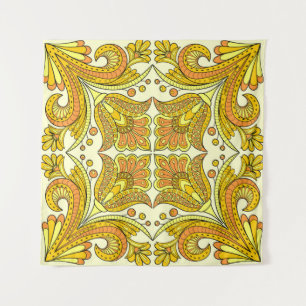 Folk style floral design in yellow tapestry
