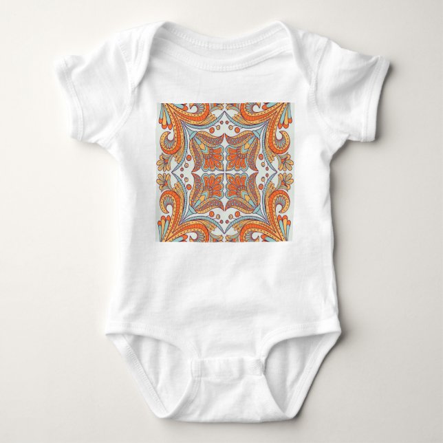 Folk style, floral design pattern. baby bodysuit (Front)