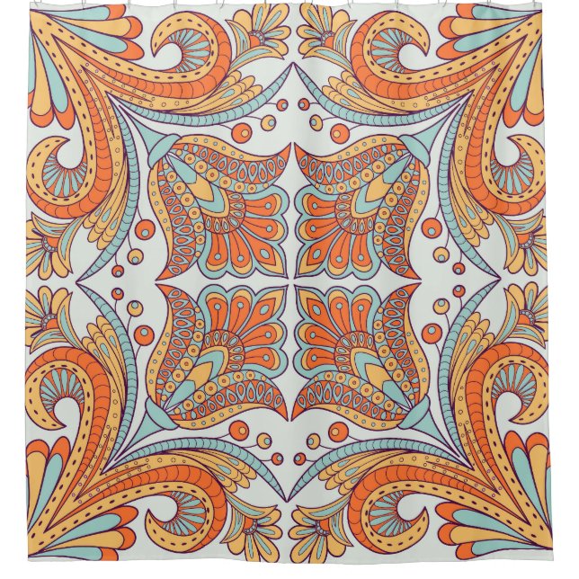 Folk style, floral design pattern. shower curtain (Front)