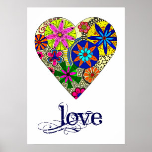 Folk Style Floral Love Heart Poster