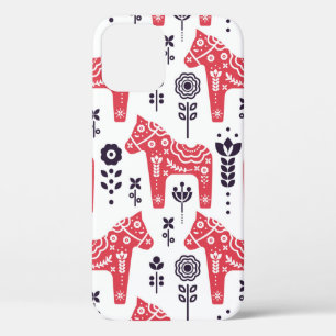 Folk swedish horse floral seamless pattern.  iPhone 12 case
