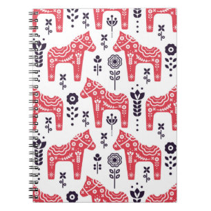 Folk swedish horse floral seamless pattern. notebook