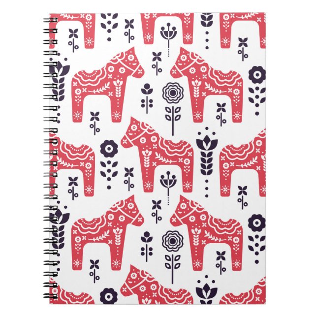 Folk swedish horse floral seamless pattern.  notebook (Front)