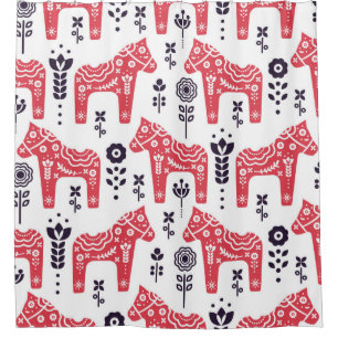 Folk swedish horse floral seamless pattern. shower curtain