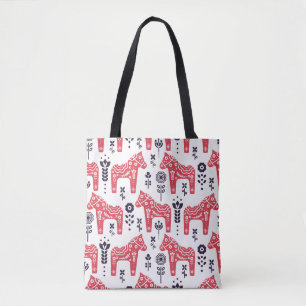 Folk swedish horse floral seamless pattern.  tote bag