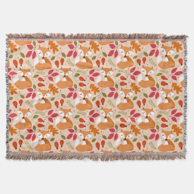 Folk Tale Foxes Throw Blanket (Front)