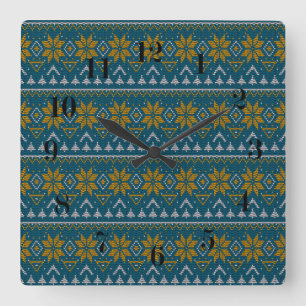 Folk traditional tribal abstract ornamental patter square wall clock