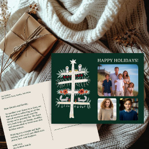 Folk Tree of Life Christmas Holiday CUSTOM 3 Photo Postcard