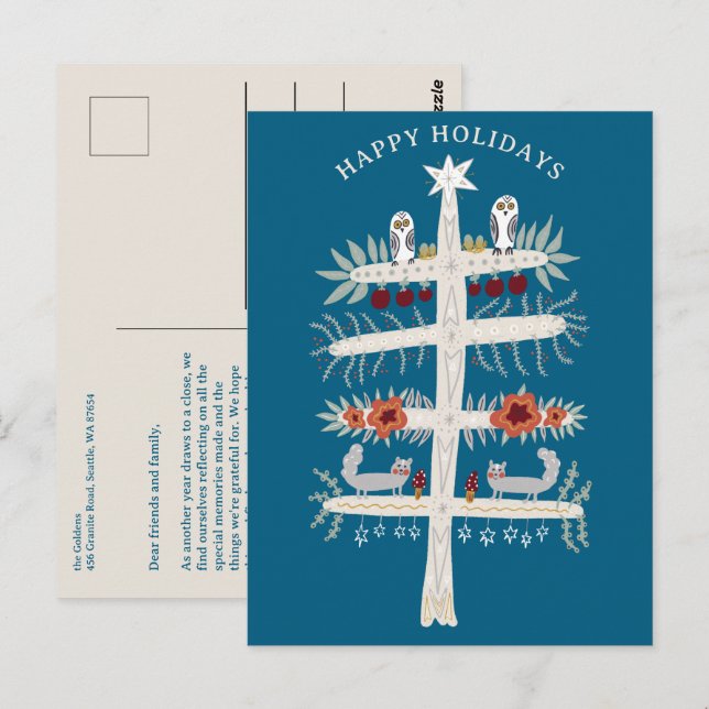 Folk Tree of Life Christmas Holiday CUSTOM  Postcard (Front/Back)