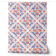 Folk Wallpaper red and blue flowers