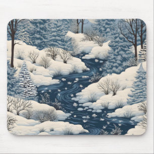 Folk Winter Landscape Mouse Pad
