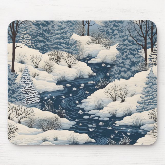 Folk Winter Landscape Mouse Pad (Front)