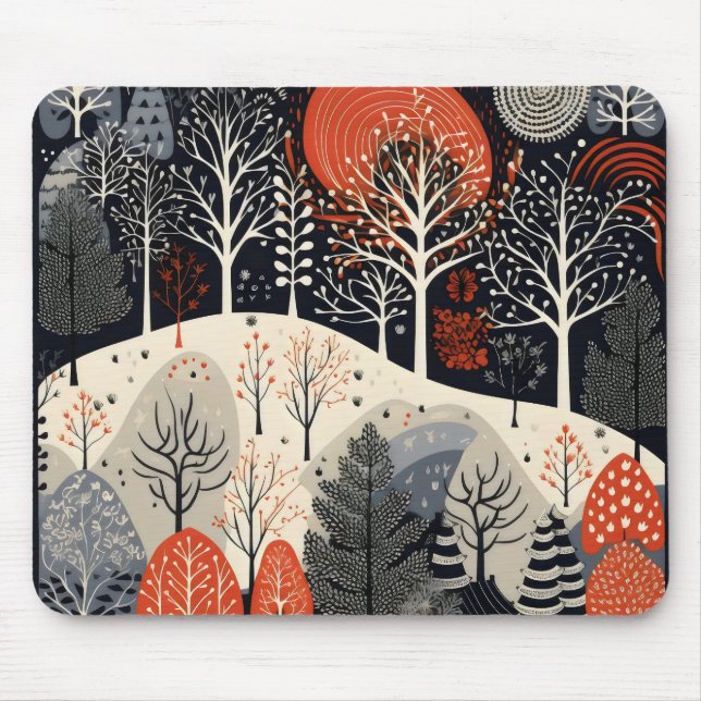 Folk Winter Night Landscape Mouse Pad (Front)
