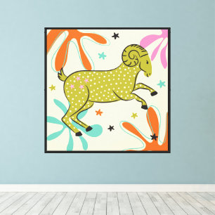 Folkart Boho Aries Ram Abstract Zodiac Canvas Print