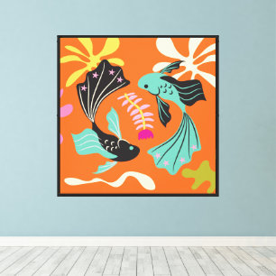 Folkart Boho Pieces Fish Abstract Zodiac Canvas Print