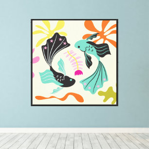 Folkart Boho Pieces Fish Abstract Zodiac Canvas Print