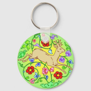 Folkart Deer Buck Running Through a Garden Key Ring