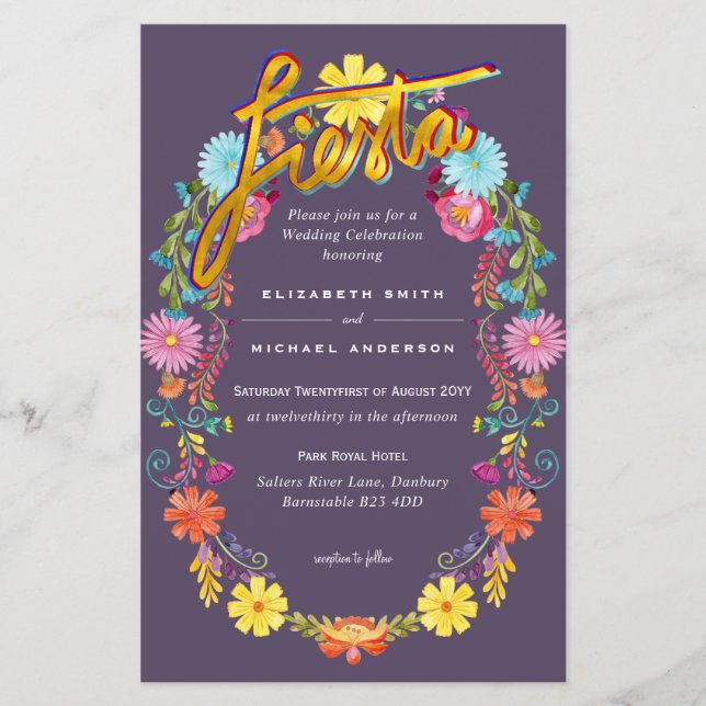 Folkart Flower Fiesta Wedding Invitation Boda  (Front)