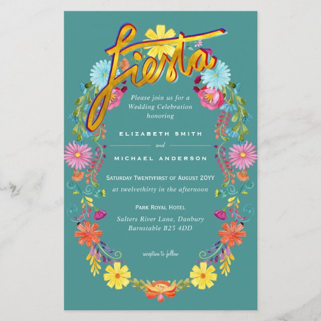 Folkart Flower Fiesta Wedding Invitation Boda  (Front)
