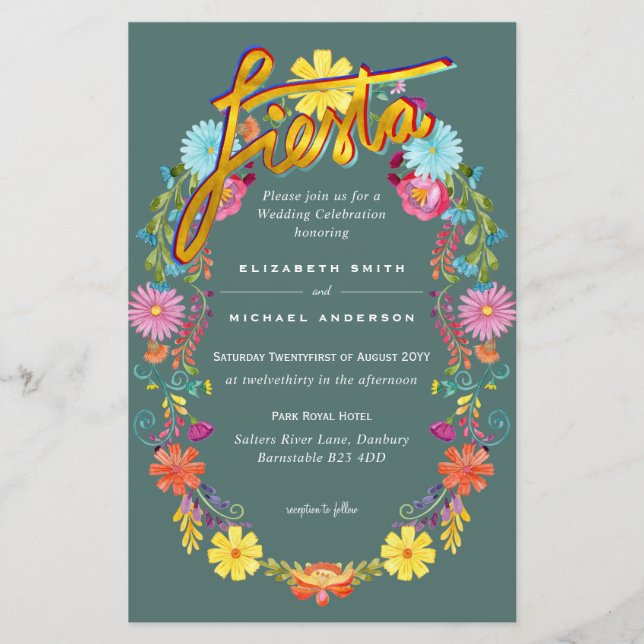 Folkart Flower Fiesta Wedding Invitation Boda  (Front)