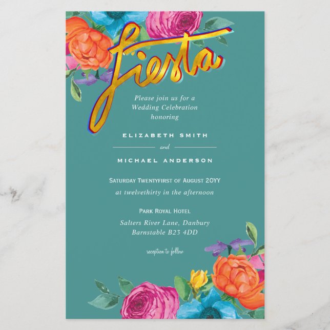 Folkart Flower Fiesta Wedding Invitation Boda  (Front)