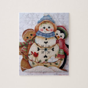 Folkart Snowman, Gingerbread Man, Penguin Puzzle