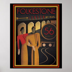 Folkestone London by Rail Art Deco Poster 16 x 20