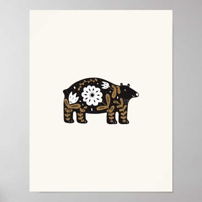 Folklore Bear Nursery Print Vintage Poster (Front)