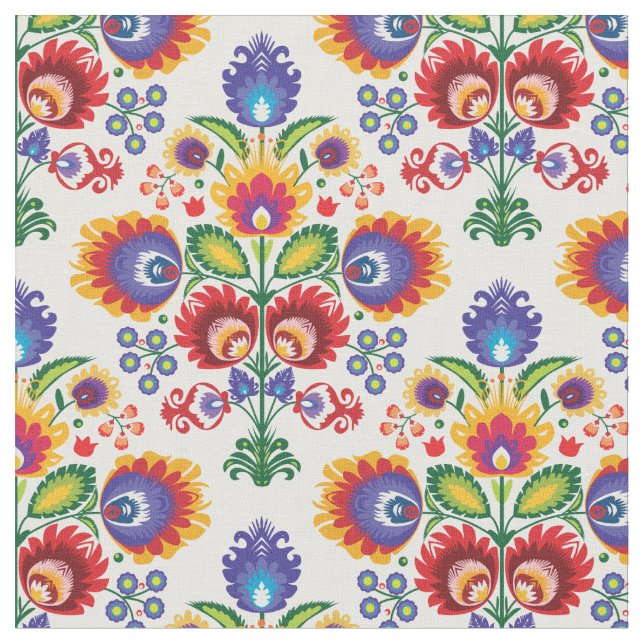 Folklore composition on white fabric (Close Up)