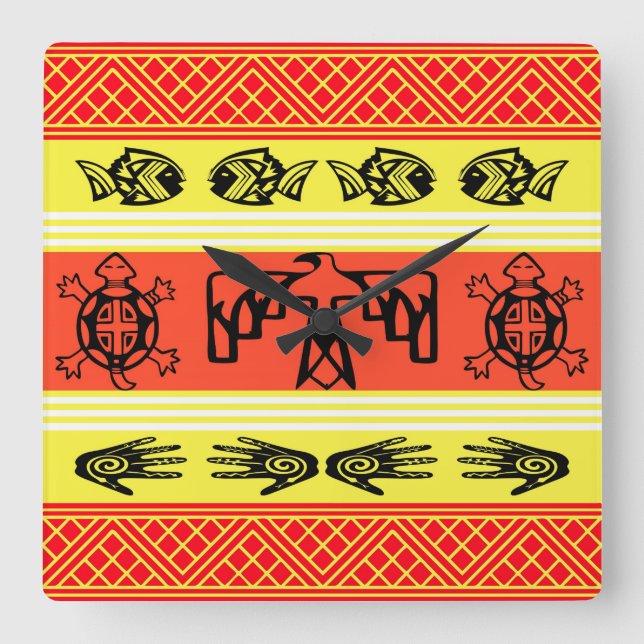 Folklore design square wall clock (Front)