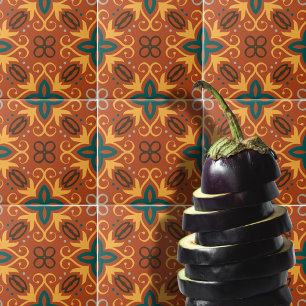 Folklore Ethnic Mosaic Pattern in Fall Colours Ceramic Tile