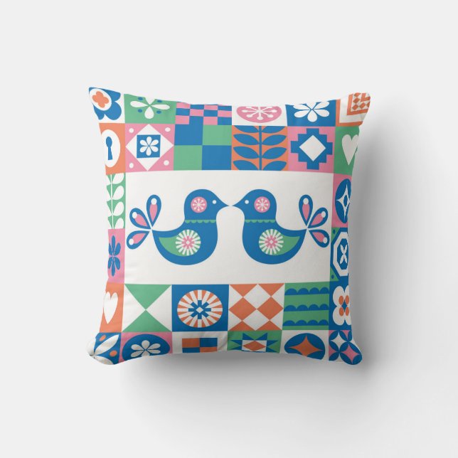 Folklore Floral Card: Scandinavian Design. Cushion (Front)