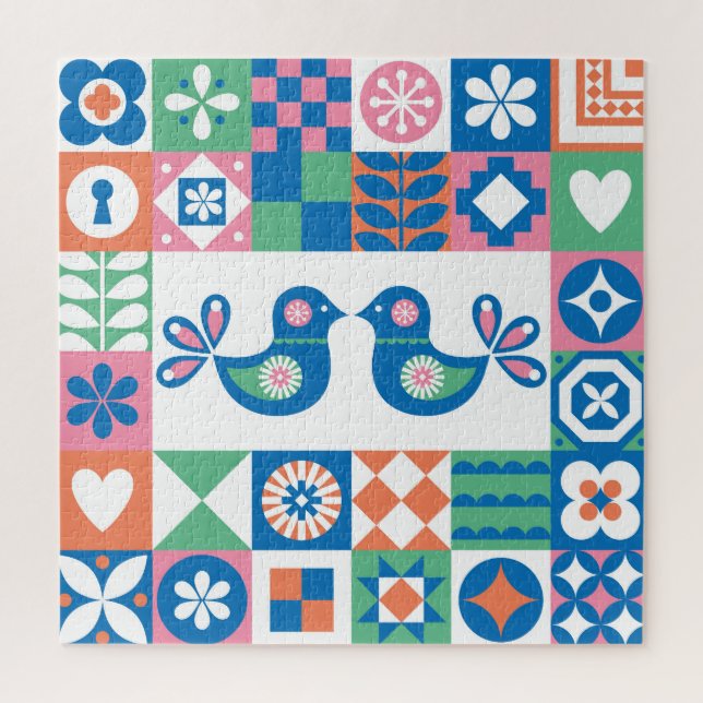 Folklore Floral Card: Scandinavian Design. Jigsaw Puzzle (Vertical)