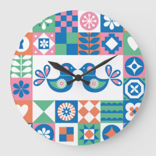 Folklore Floral Card: Scandinavian Design. Large Clock