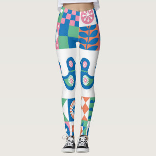Folklore Floral Card: Scandinavian Design. Leggings