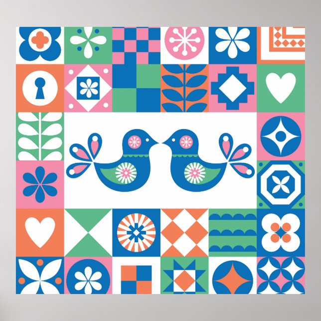 Folklore Floral Card: Scandinavian Design. Poster (Front)