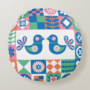 Folklore Floral Card: Scandinavian Design. Round Cushion