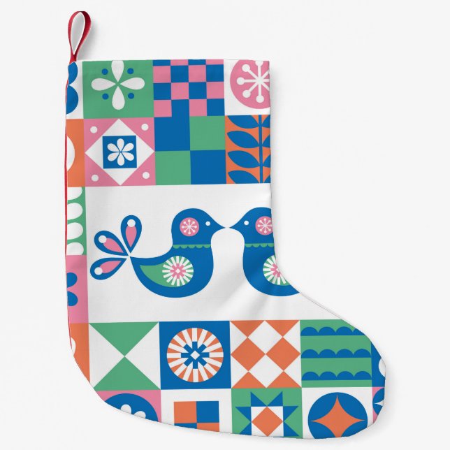 Folklore Floral Card: Scandinavian Design. Small Christmas Stocking (Front)
