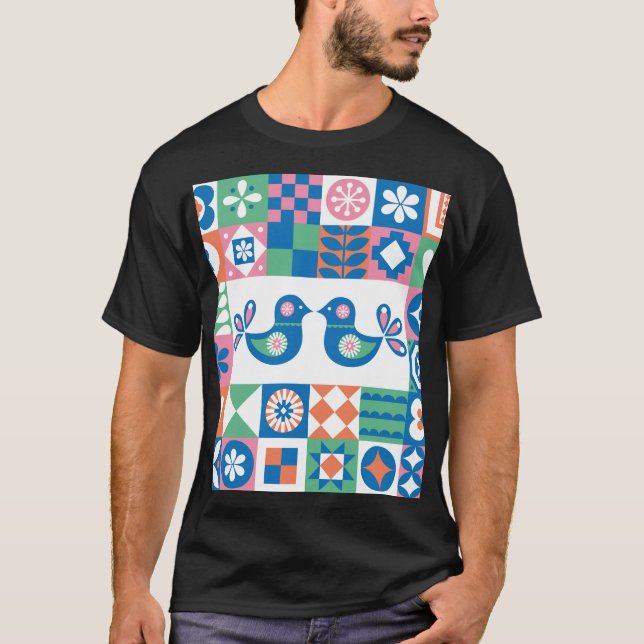 Folklore Floral Card: Scandinavian Design. T-Shirt (Front)