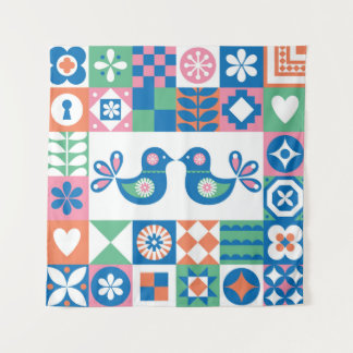 Folklore Floral Card: Scandinavian Design. Tapestry