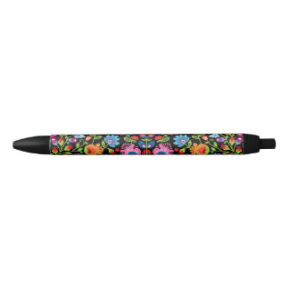 Folklore flowers Wycinanki black  Black Ink Pen