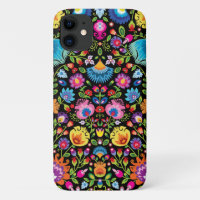 Folklore flowers Wycinanki black