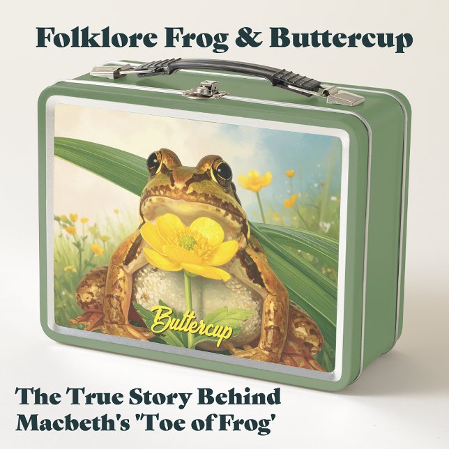 Folklore Frog & Buttercup | Hidden Magic Herbalist Metal Lunch Box (The True Story Behind Macbeth's 'Toe of Frog'. Cottagecore frog. 10th anniversary tin. buttercup)