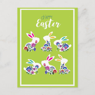 Folklore Happy Easter Bunnies spring green Postcard