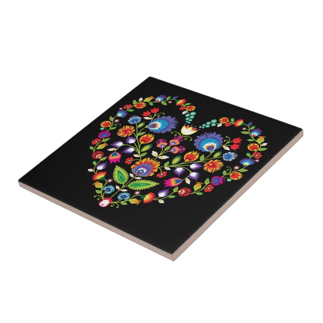 Folklore heart, Wycinanki style   Ceramic Tile (Side)