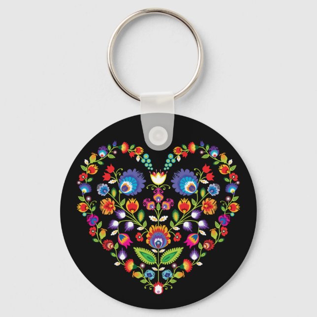 Folklore heart, Wycinanki style  Key Ring (Front)